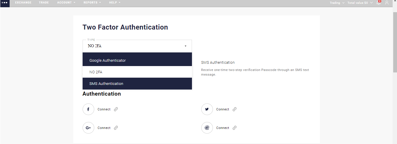 DSX 2FA exchange setting