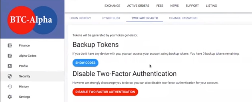 BTC-Alpha 2FA Enabled