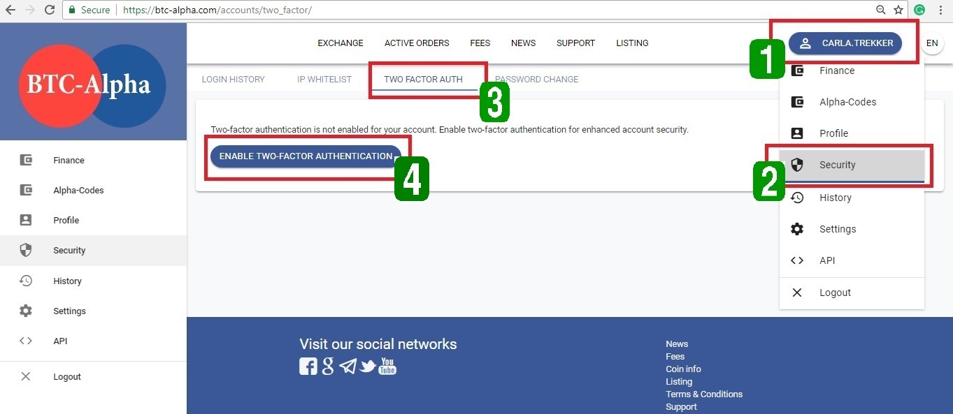 How to enable 2FA on BTC-Alpha