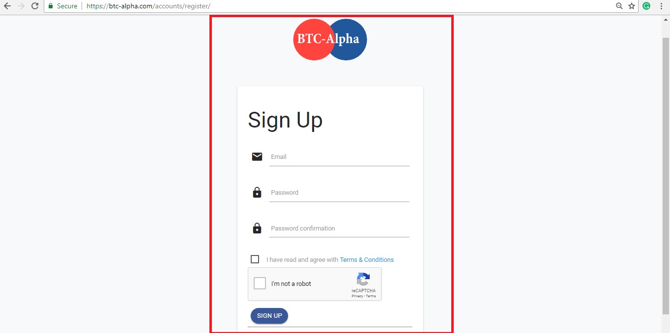 How to fill out sign up form on BTC-Alpha