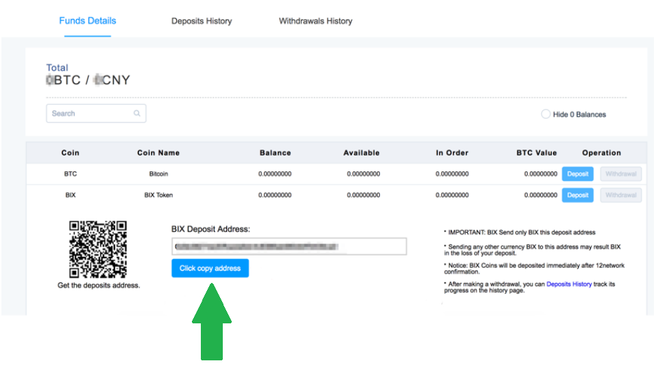 How to deposit funds on Bibox