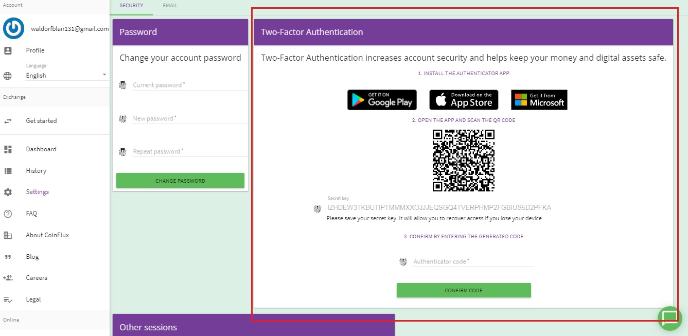 How to set 2FA on CoinFlux