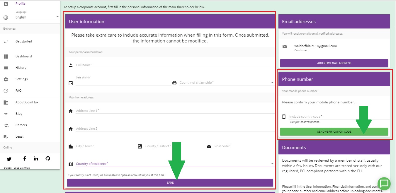 How to verify your account on CoinFlux