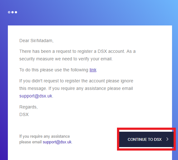 verify email on DSX exchange