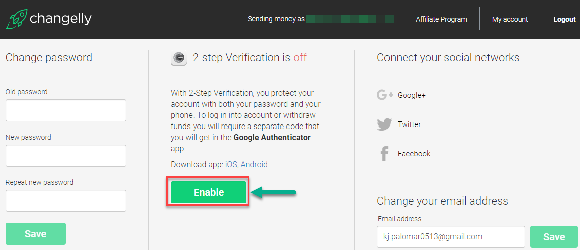 How to enable 2FA on your Changelly account