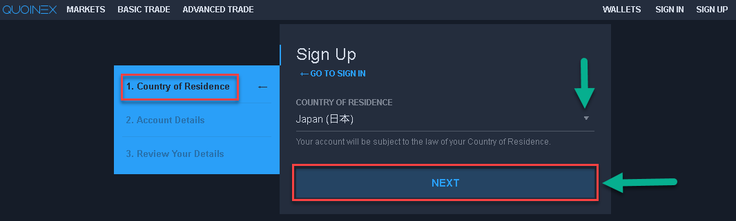 How to register on Quoinex