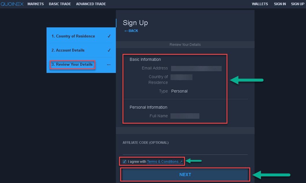 How to register on Quoinex