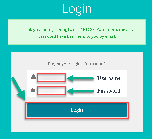 how to sign-in on 1BTCXE