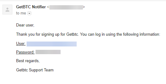 Successful registration on GetBTC