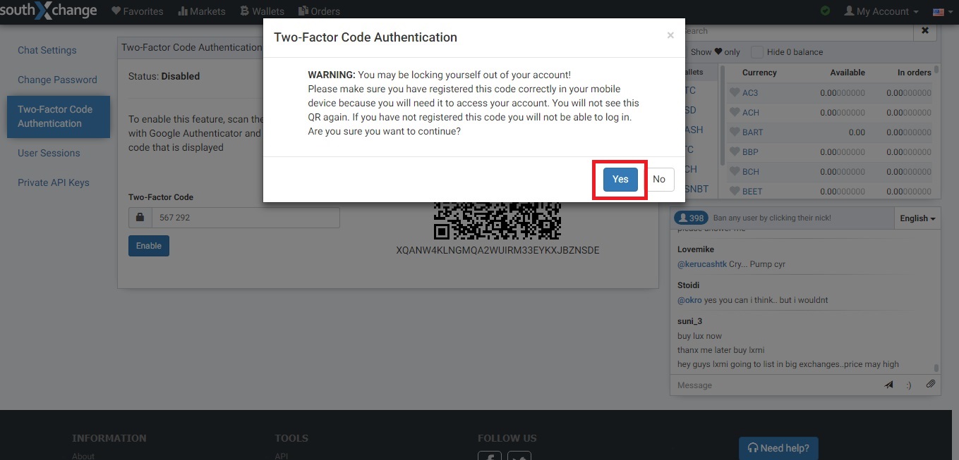 Where to enter 2FA code from QR code warning