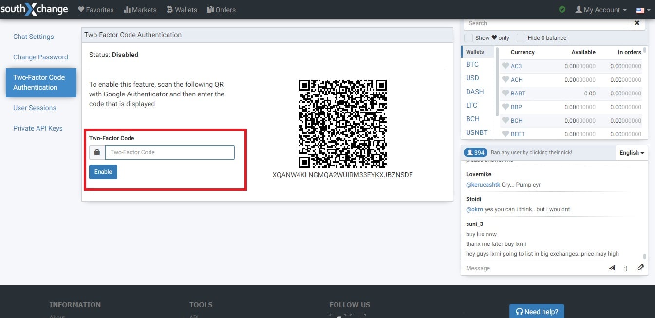 Where to enter 2FA code from QR code