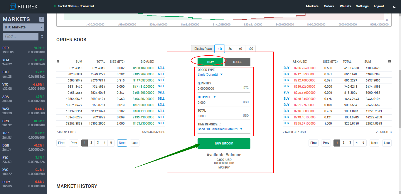 how to sell bitcoins on bittrex