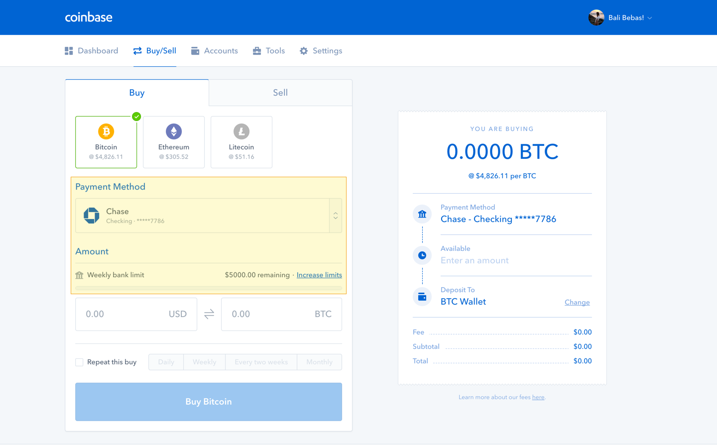 how much coinbase charge for buying bitcoin