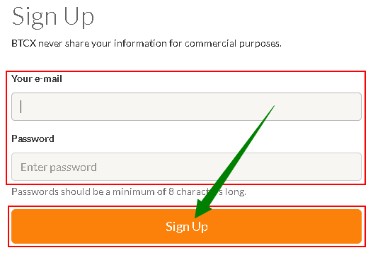 how to register on btcx