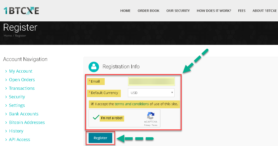 how to register on 1BTCXE