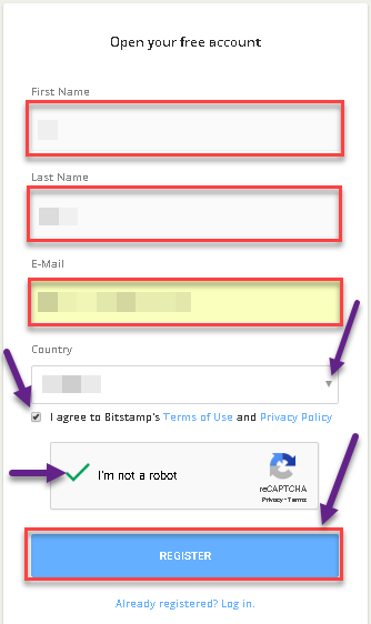 how to register on Bitstamp