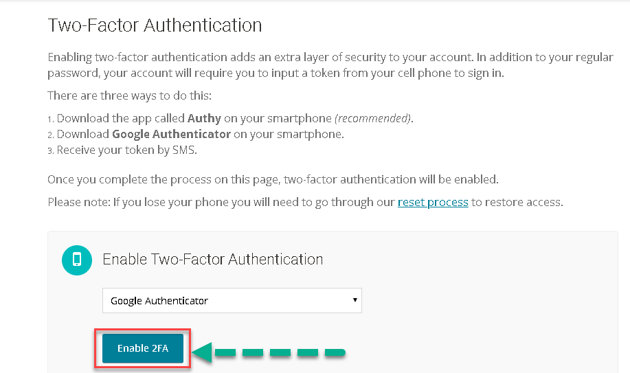 how to set 2fa on 1BTCXE