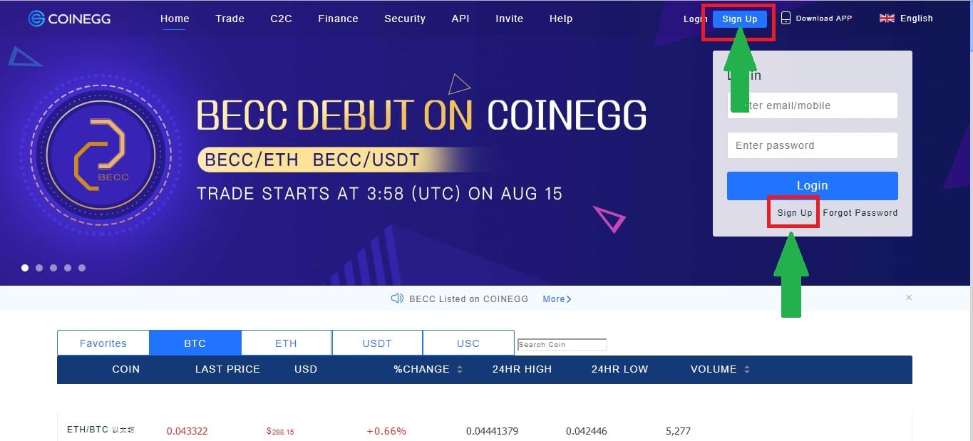 How to sign up on Coinegg