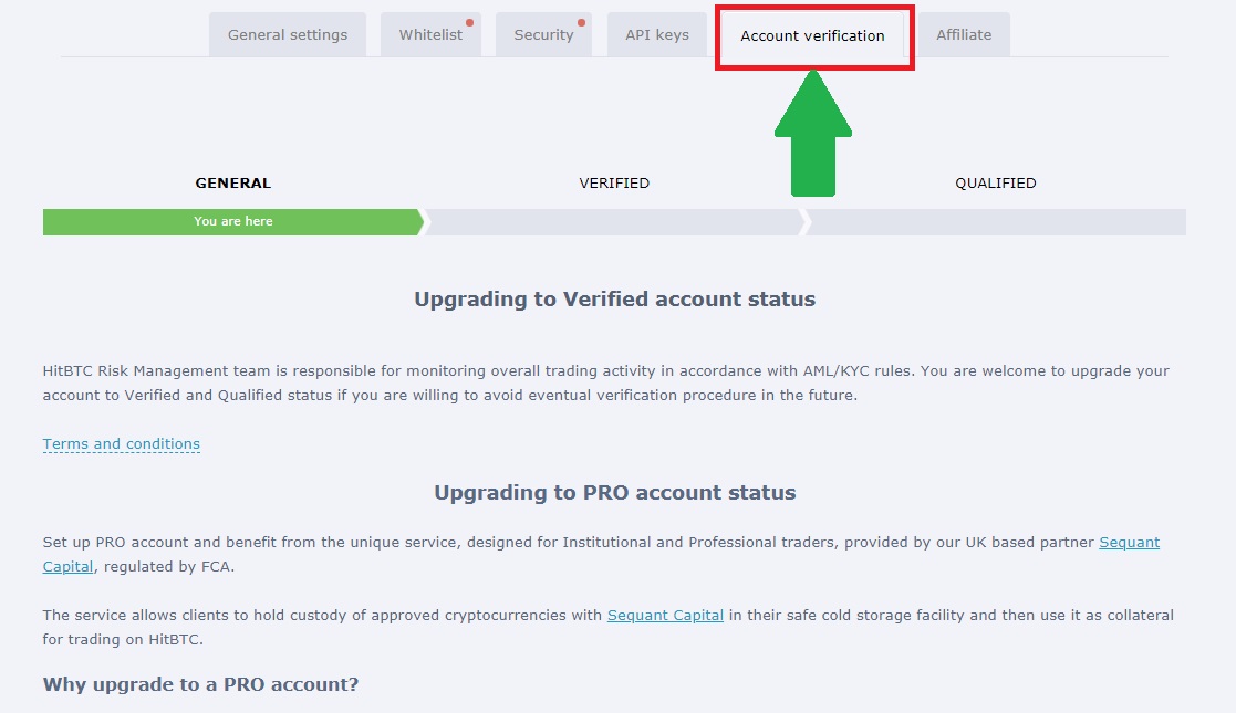 How to verify account on HitBTC