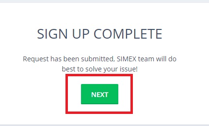 Confriming account on Simex