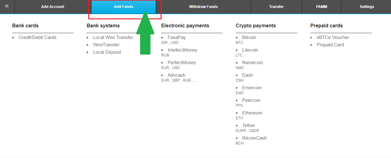 How to deposit funds on xBTCe