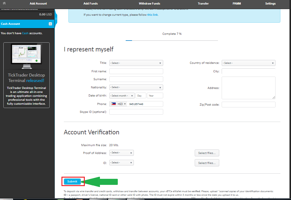 How to verify account on xBTCe