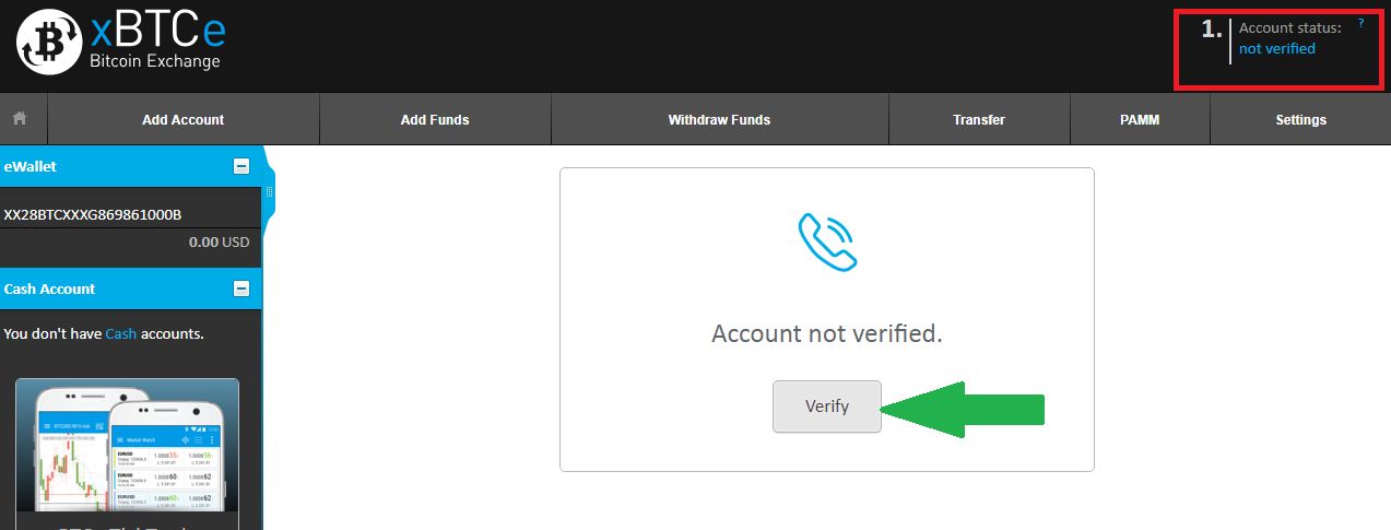 How to verify xBTCe account