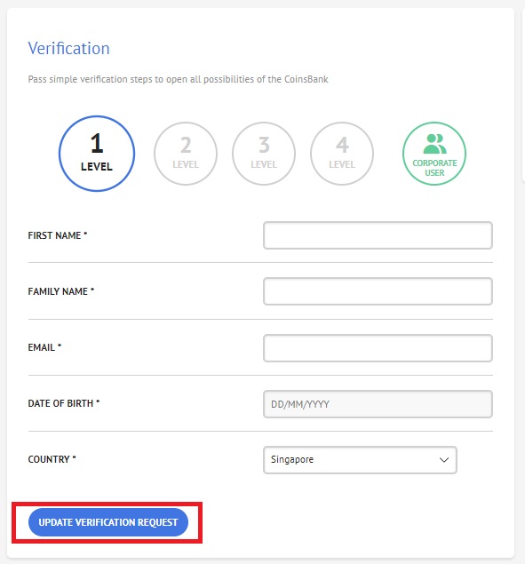 how to verify account on CoinsBank