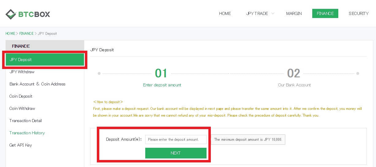 How to deposit funds on BTCBOX